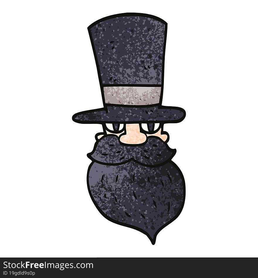 cartoon doodle bearded man with top hat