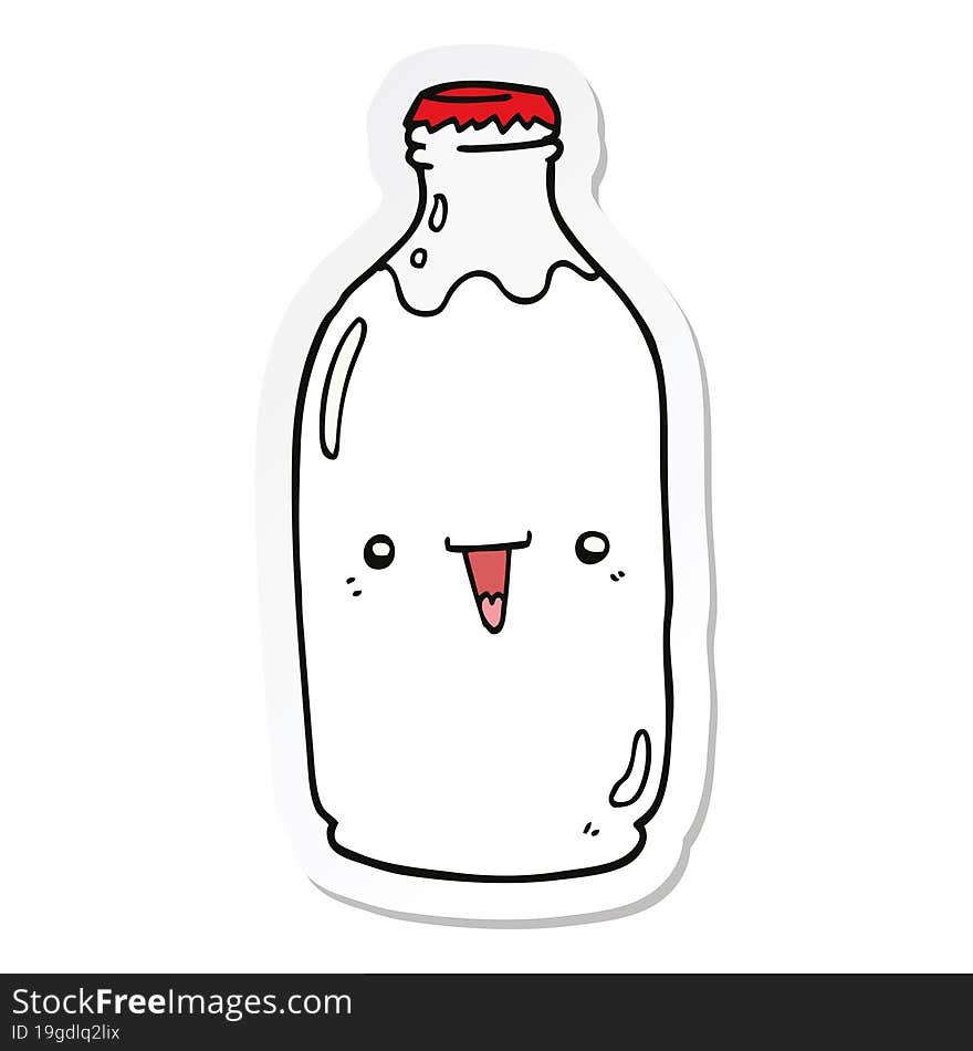 Sticker Of A Cute Cartoon Milk Bottle