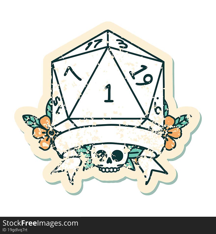 Natural One D20 Dice Roll Illustration