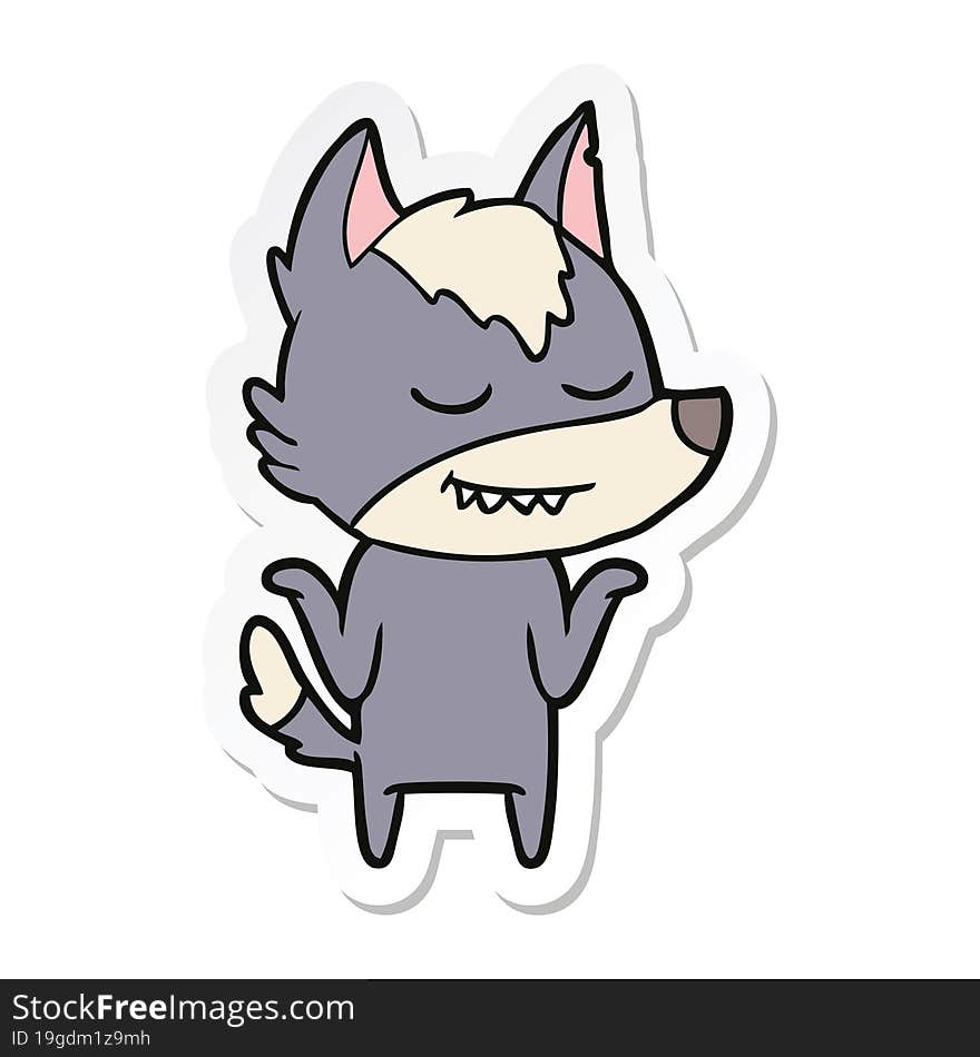 sticker of a friendly cartoon wolf