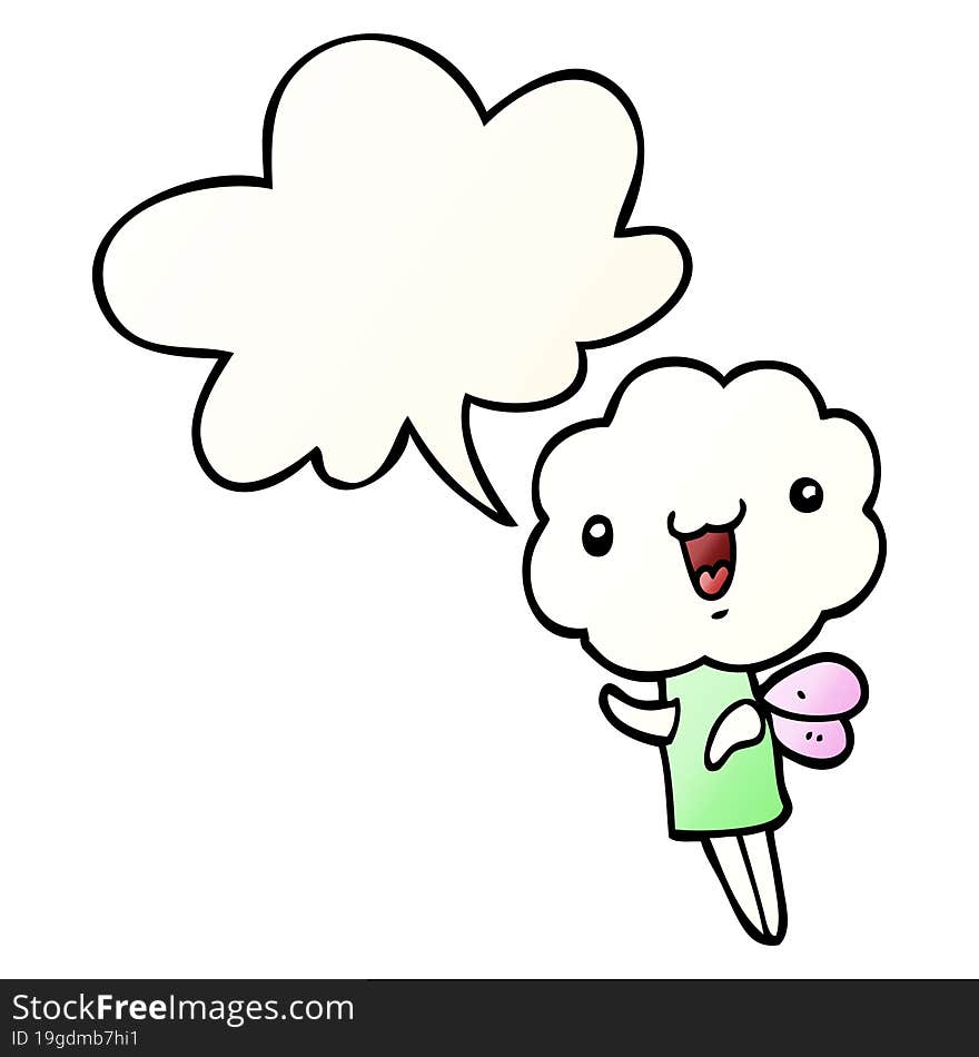 Cute Cartoon Cloud Head Creature And Speech Bubble In Smooth Gradient Style