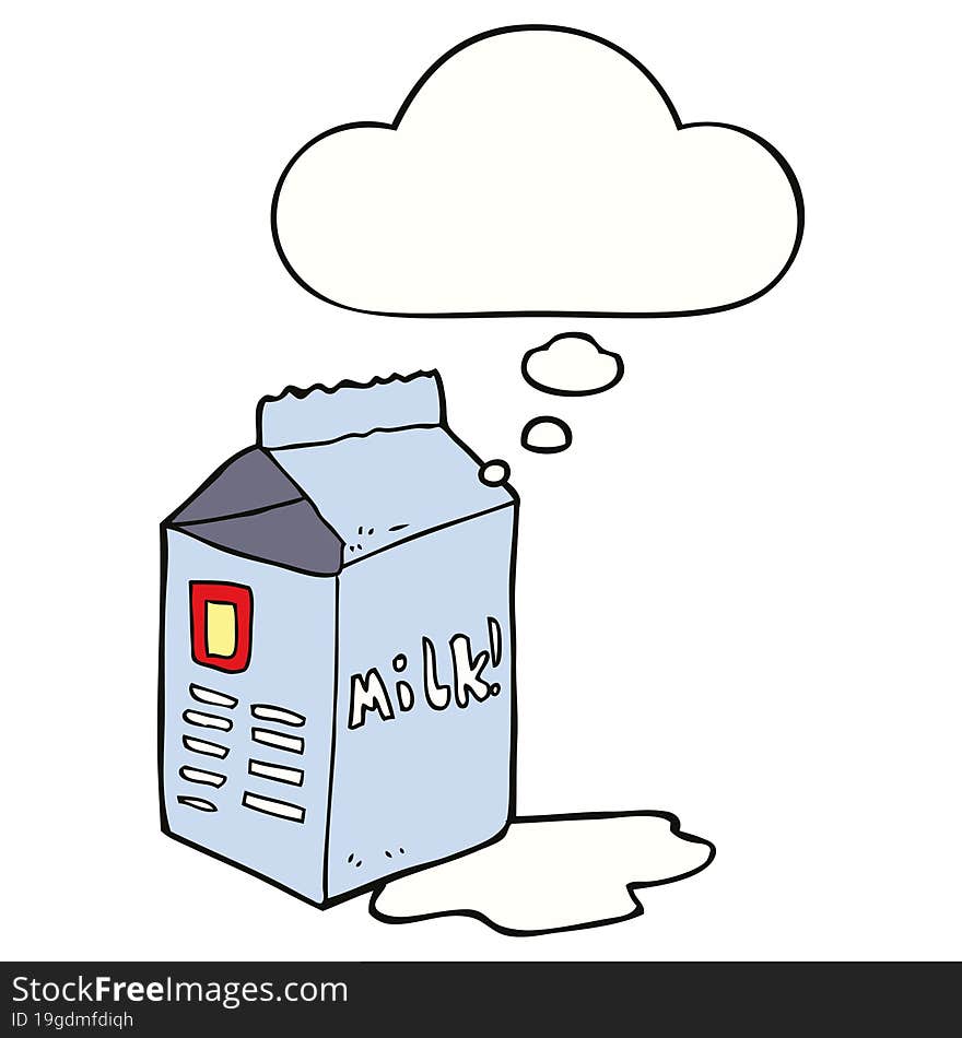 cartoon milk carton and thought bubble