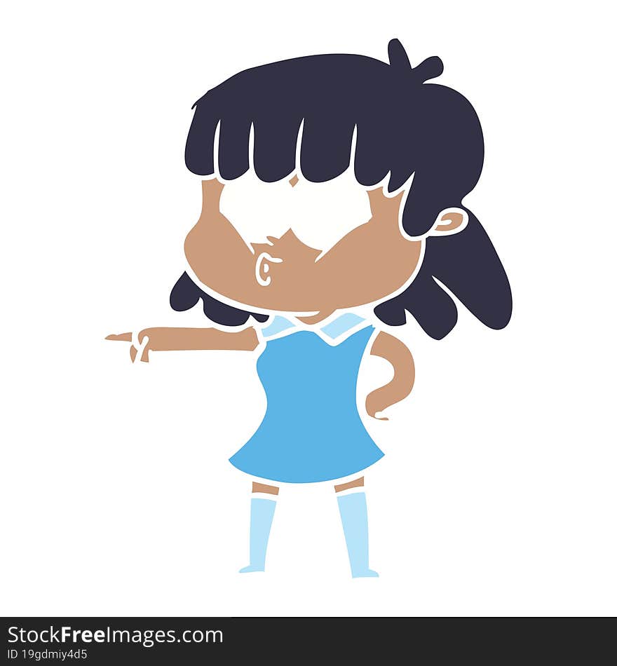 flat color style cartoon whistling girl pointing