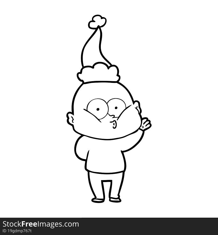 Line Drawing Of A Bald Man Staring Wearing Santa Hat