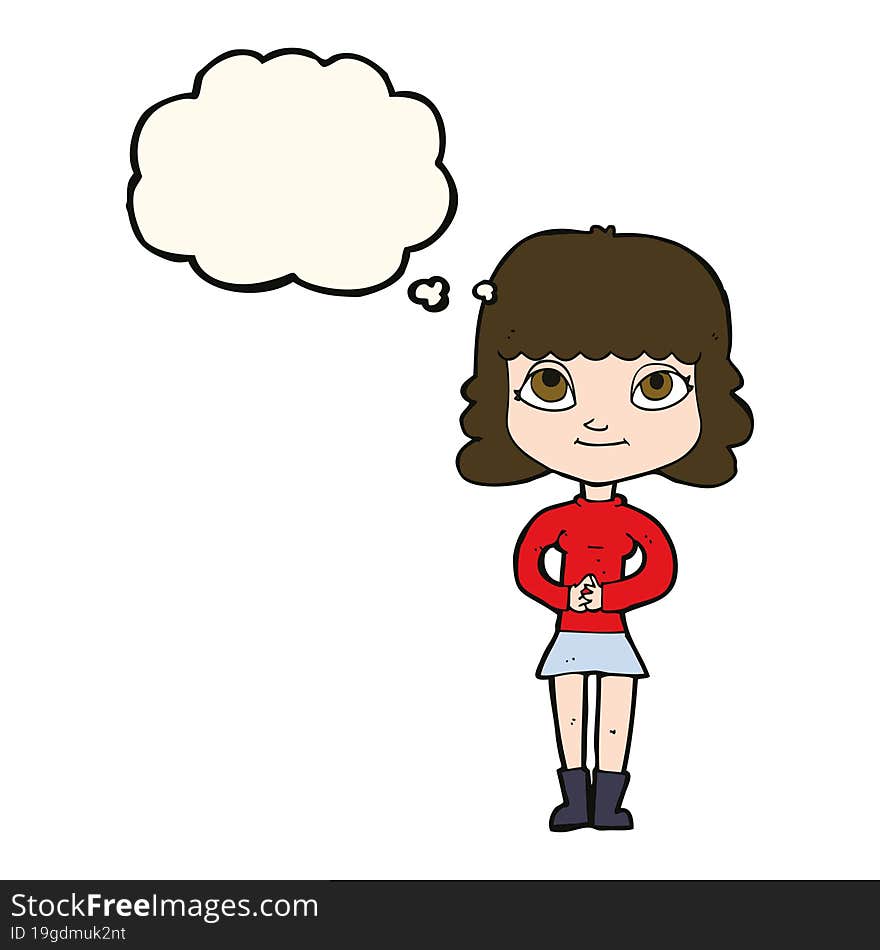 Cartoon Happy Woman With Thought Bubble