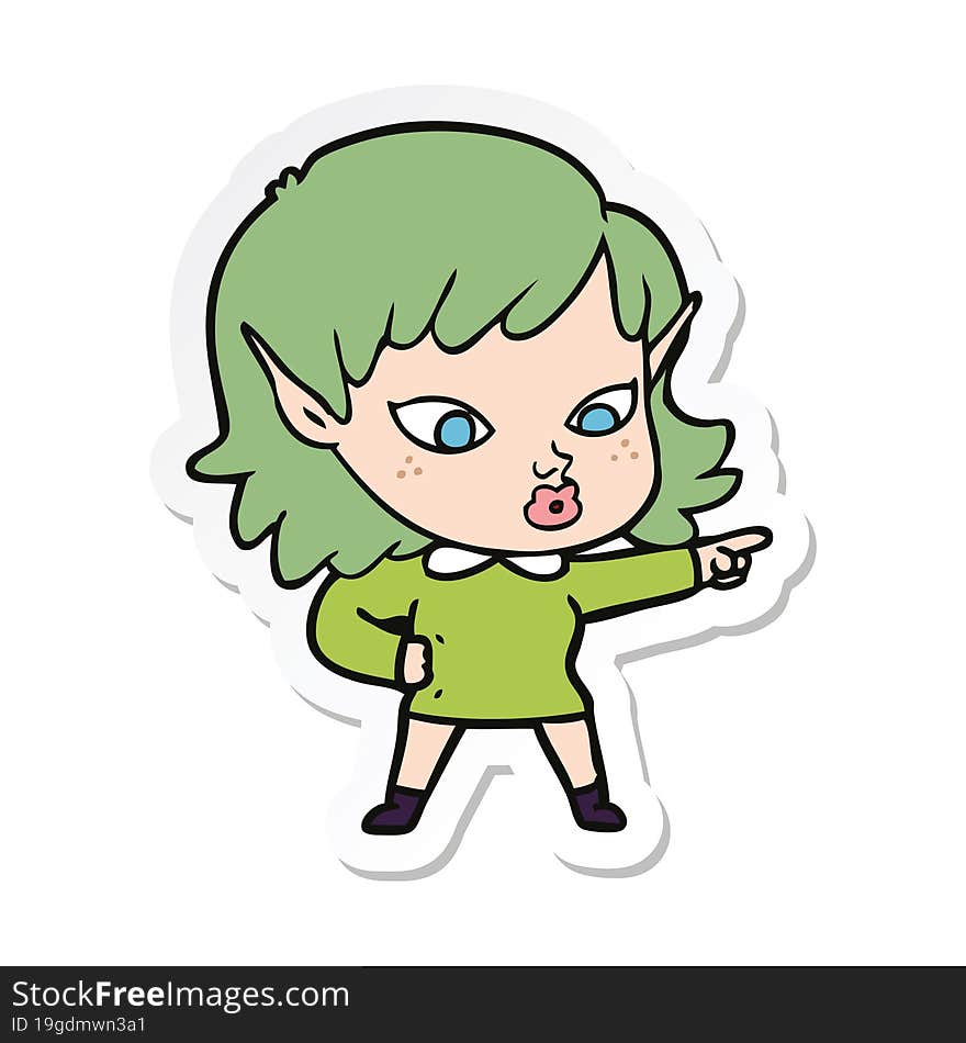 sticker of a pretty cartoon elf girl