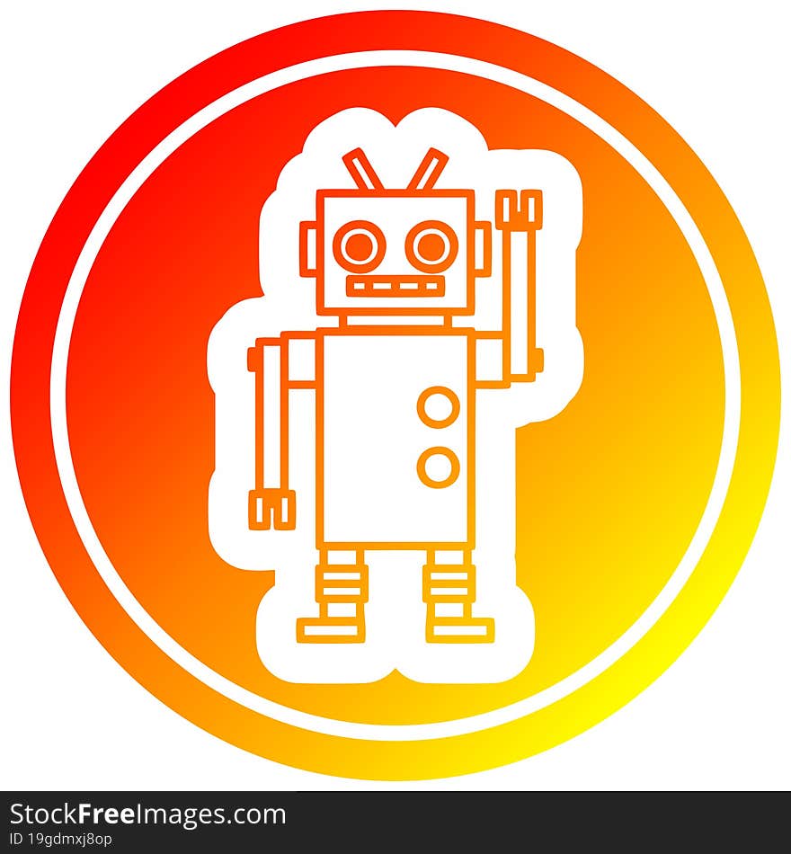 dancing robot circular icon with warm gradient finish. dancing robot circular icon with warm gradient finish