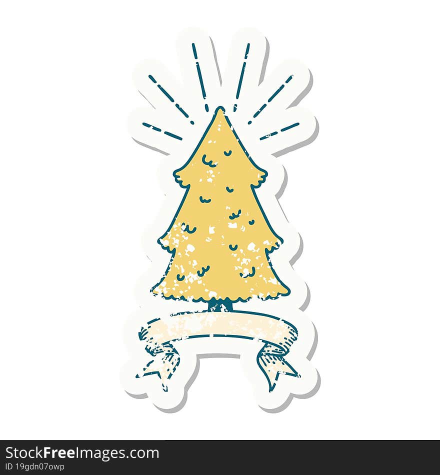 grunge sticker of tattoo style pine tree