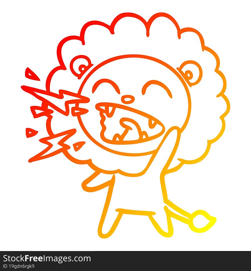 warm gradient line drawing cartoon roaring lion