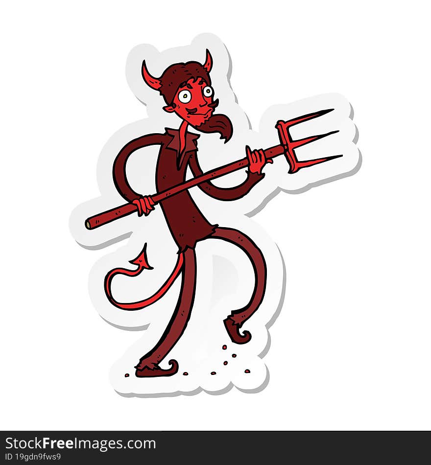 sticker of a cartoon devil with pitchfork