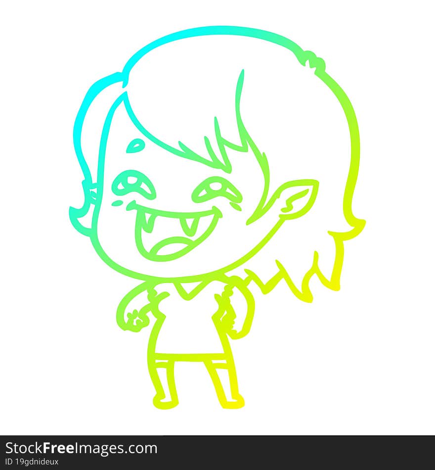 cold gradient line drawing of a cartoon laughing vampire girl