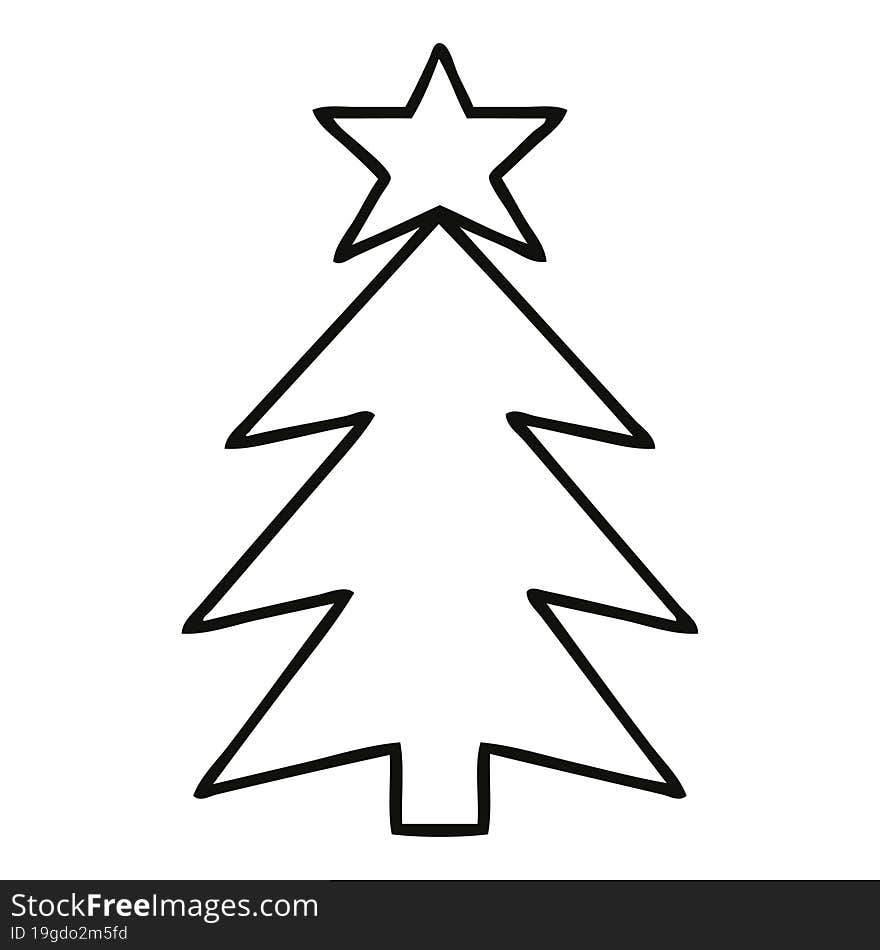 line drawing cartoon of a christmas tree