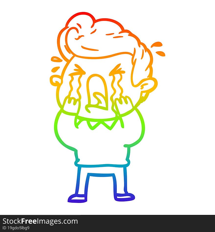 rainbow gradient line drawing of a cartoon crying man