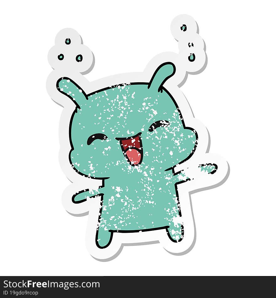 distressed sticker cartoon kawaii cute happy alien