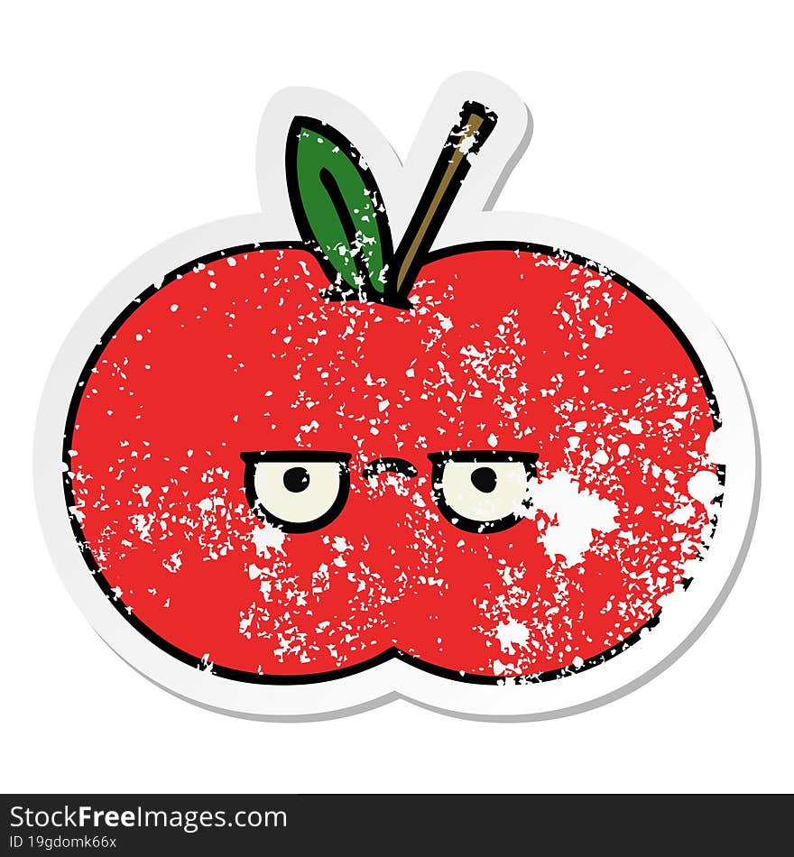 distressed sticker of a cute cartoon red apple