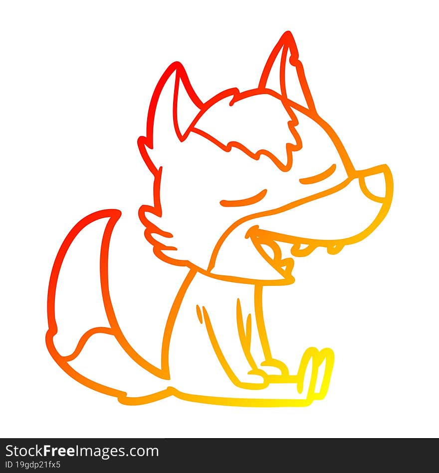 warm gradient line drawing of a cartoon wolf laughing