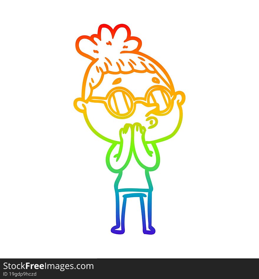 Rainbow Gradient Line Drawing Cartoon Woman Wearing Glasses