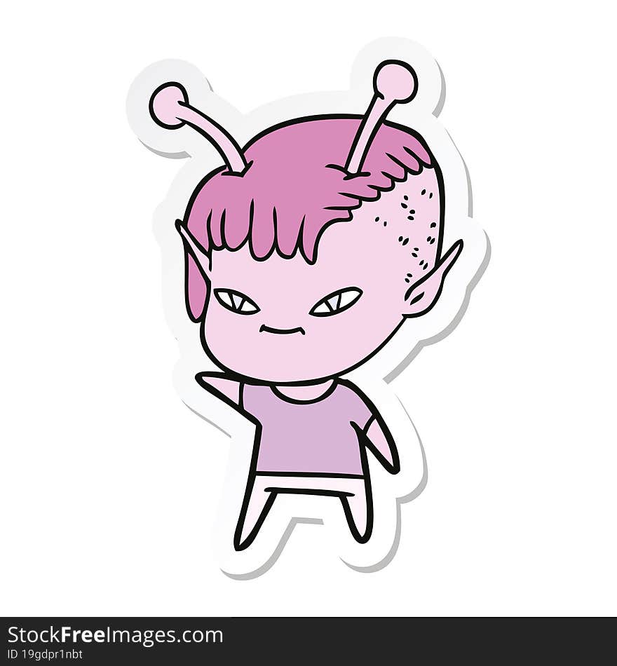 sticker of a cute cartoon alien girl