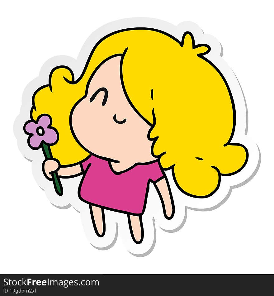 sticker cartoon illustration of a cute kawaii girl. sticker cartoon illustration of a cute kawaii girl