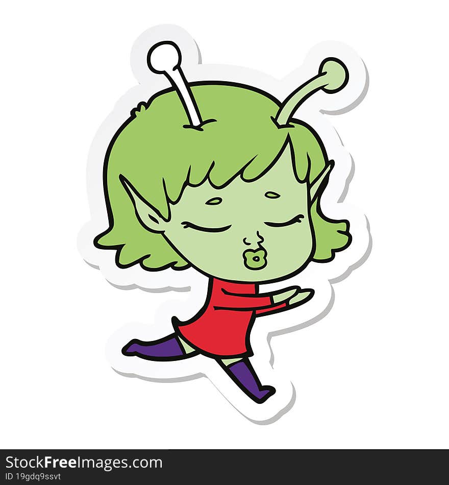 sticker of a cartoon alien girl