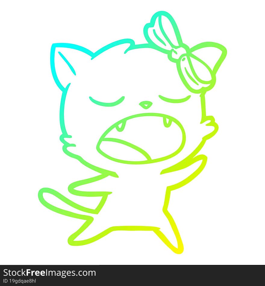 Cold Gradient Line Drawing Cartoon Singing Cat