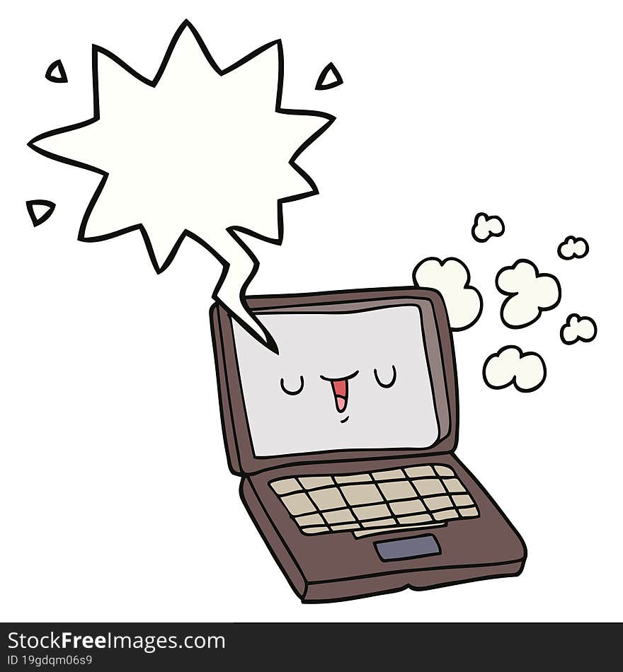 cartoon computer with speech bubble. cartoon computer with speech bubble