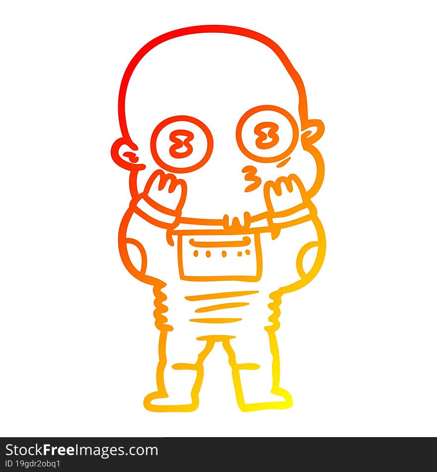 warm gradient line drawing cartoon weird bald spaceman