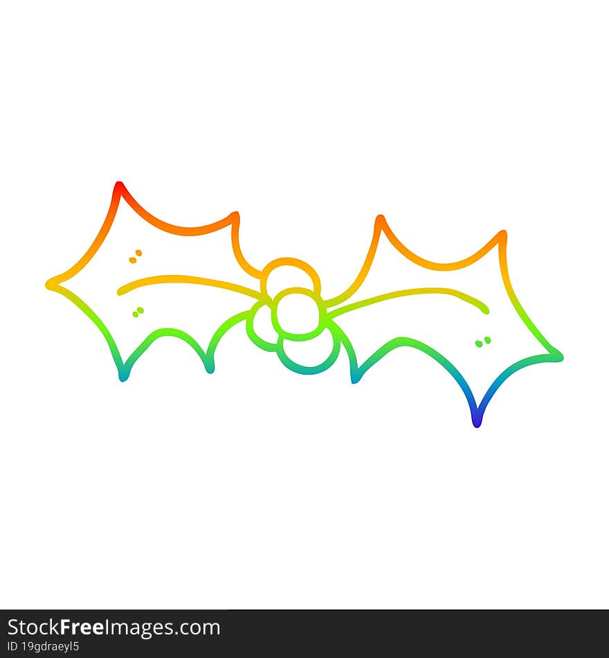 rainbow gradient line drawing cartoon christmas holly