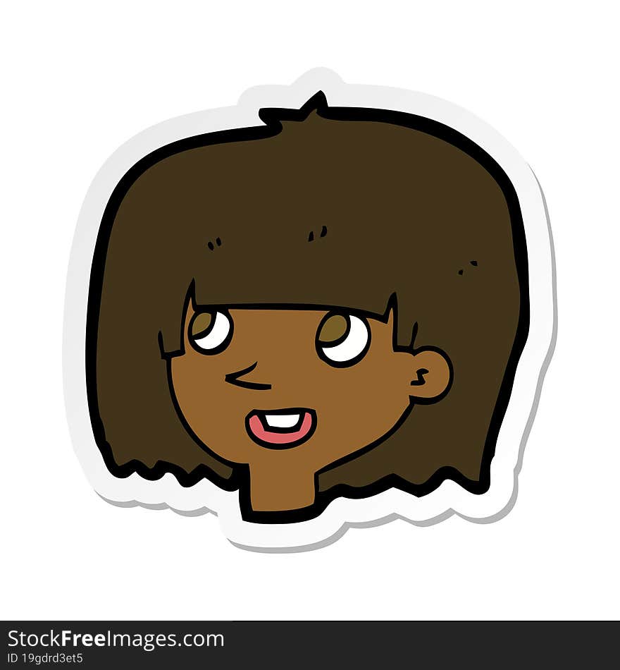 Sticker Of A Cartoon Happy Female Face