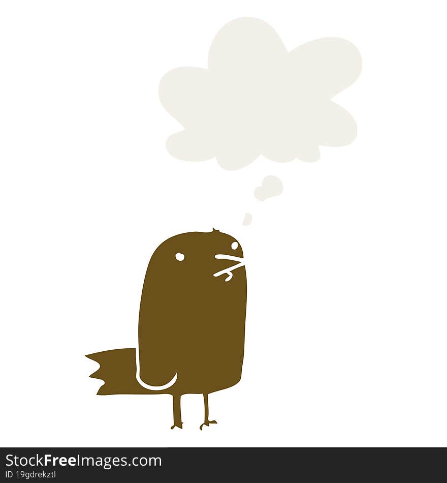 cartoon bird with thought bubble in retro style