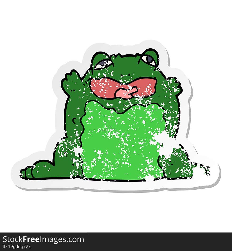 distressed sticker of a cartoon toad