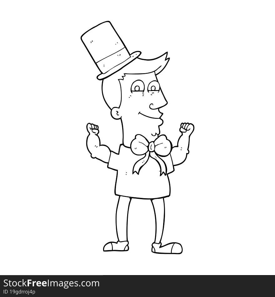 Black And White Cartoon Celebrating Man