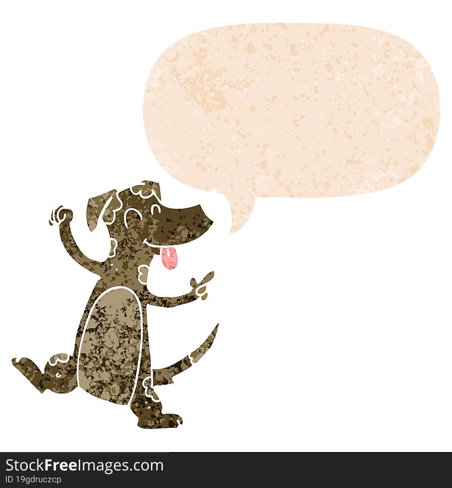 Cartoon Dancing Dog And Speech Bubble In Retro Textured Style