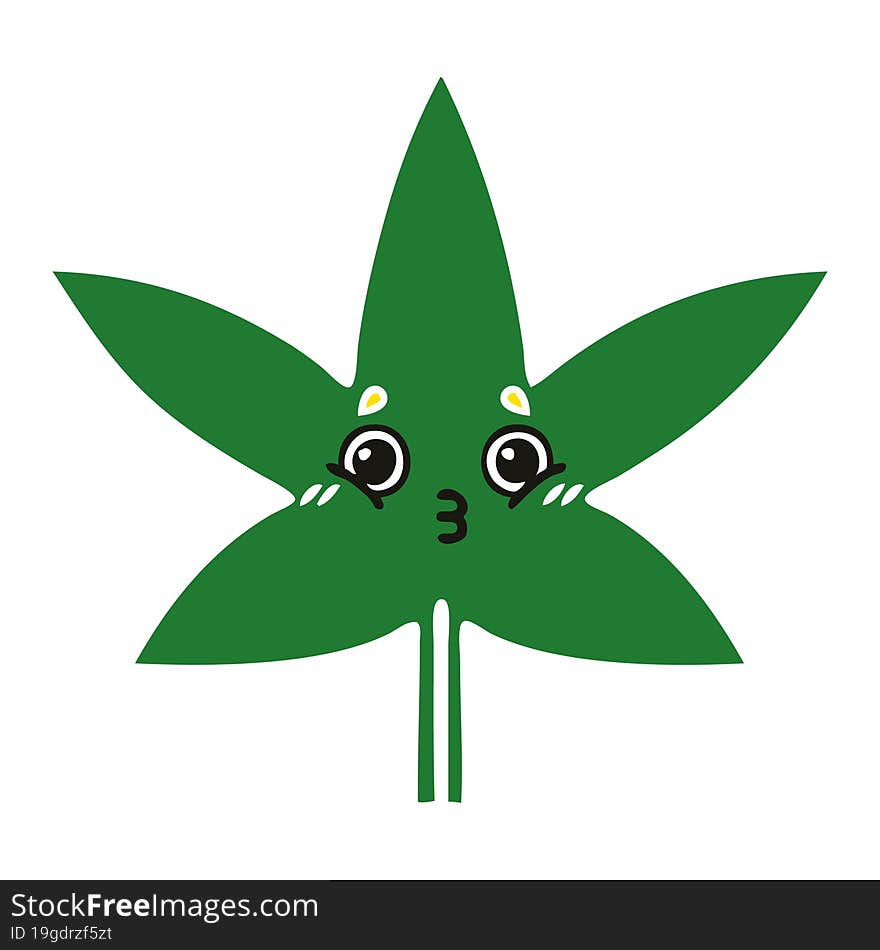 flat color retro cartoon marijuana leaf