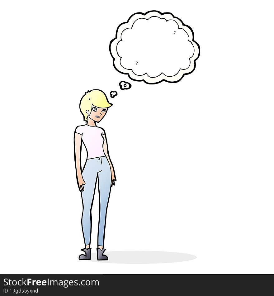 cartoon modern attractive woman with thought bubble