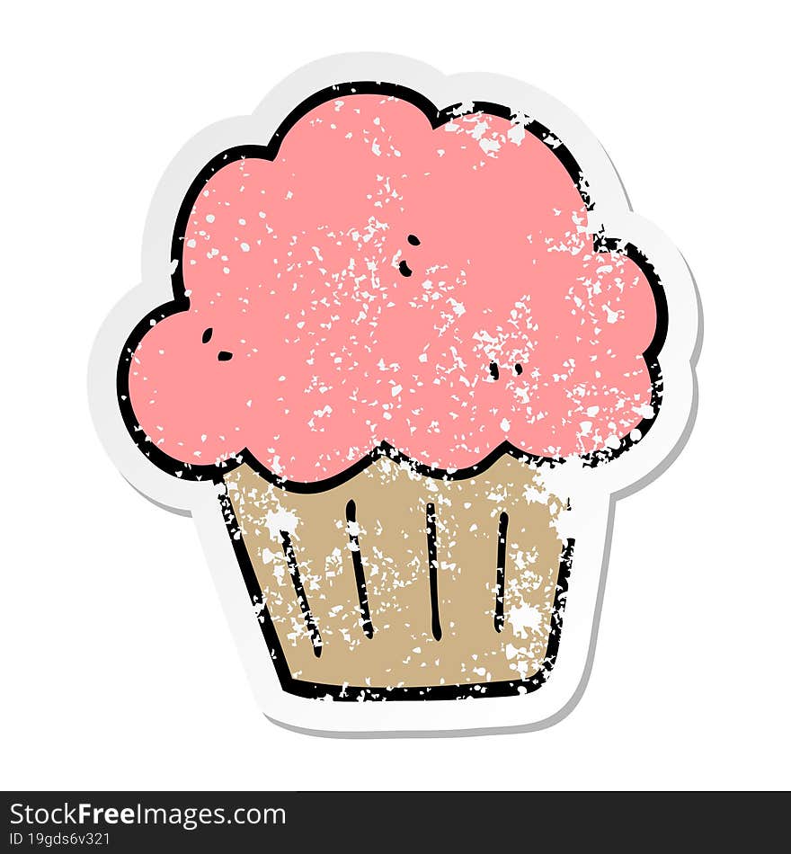 distressed sticker of a cartoon  muffin