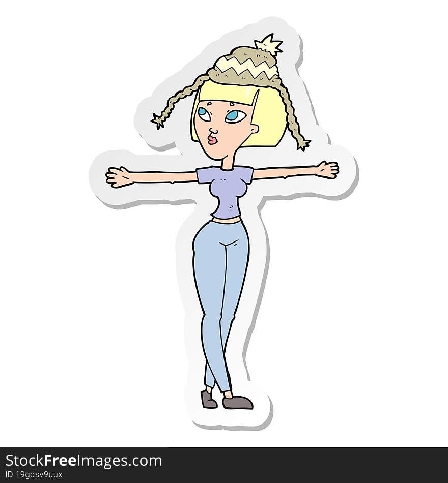 sticker of a cartoon woman wearing hat