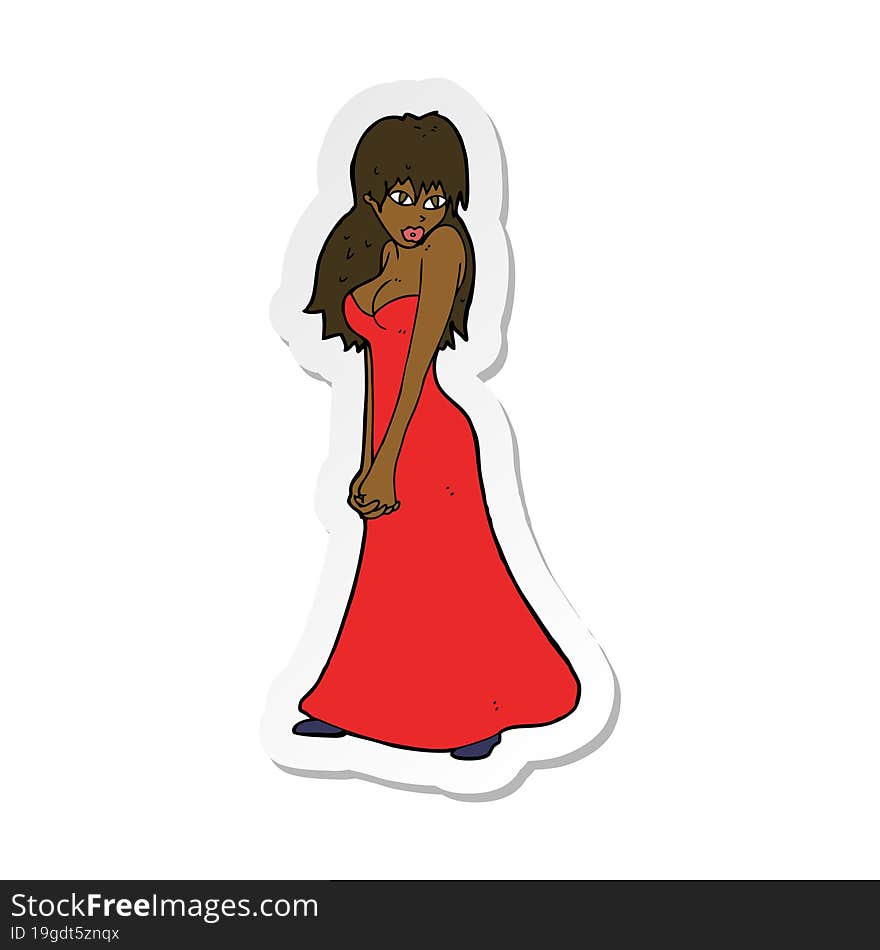 Sticker Of A Cartoon Pretty Woman In Dress