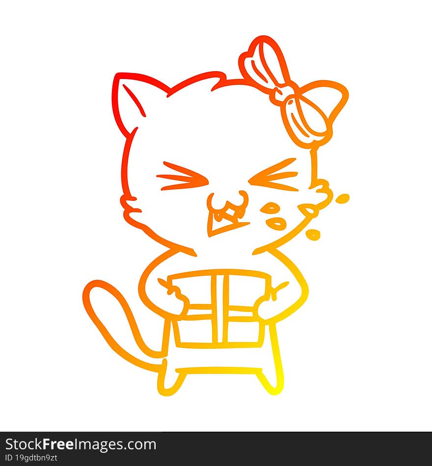 Warm Gradient Line Drawing Cartoon Cat