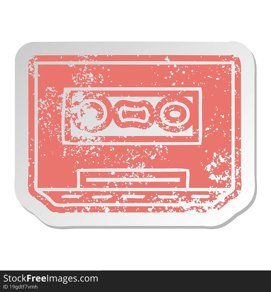 distressed old sticker of a retro cassette tape