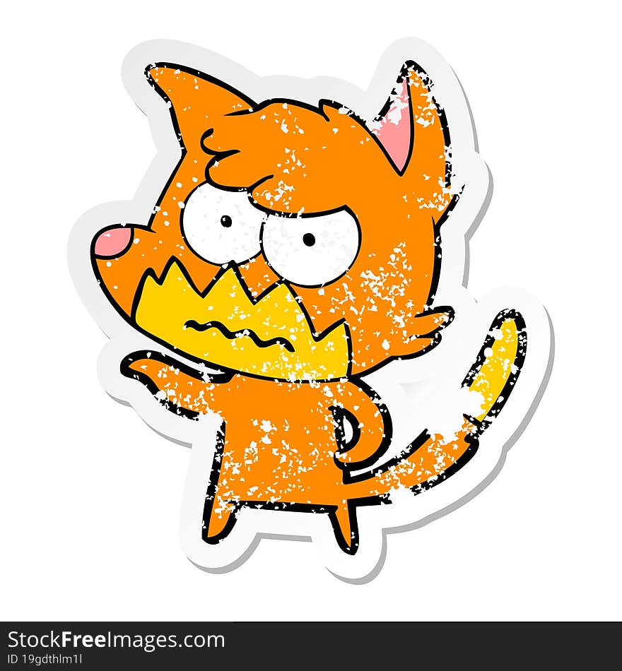 distressed sticker of a cartoon annoyed fox