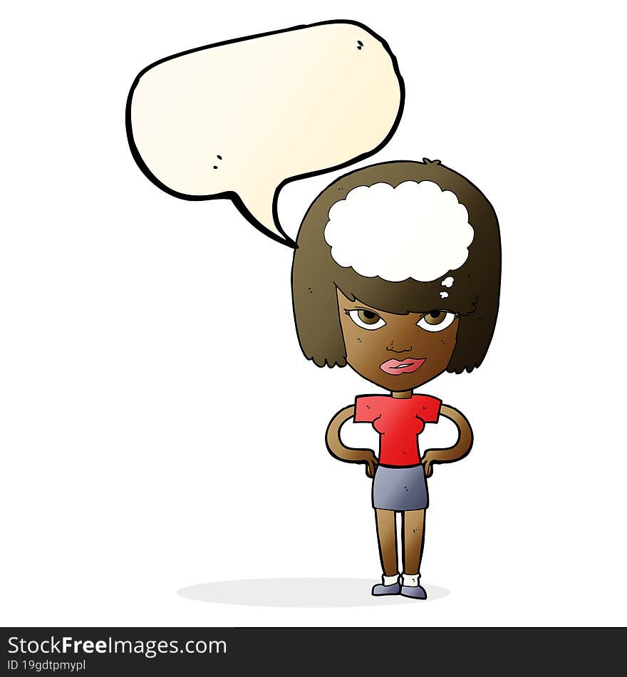 cartoon woman thinking with speech bubble