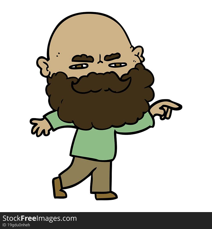 cartoon man with beard frowning and pointing. cartoon man with beard frowning and pointing