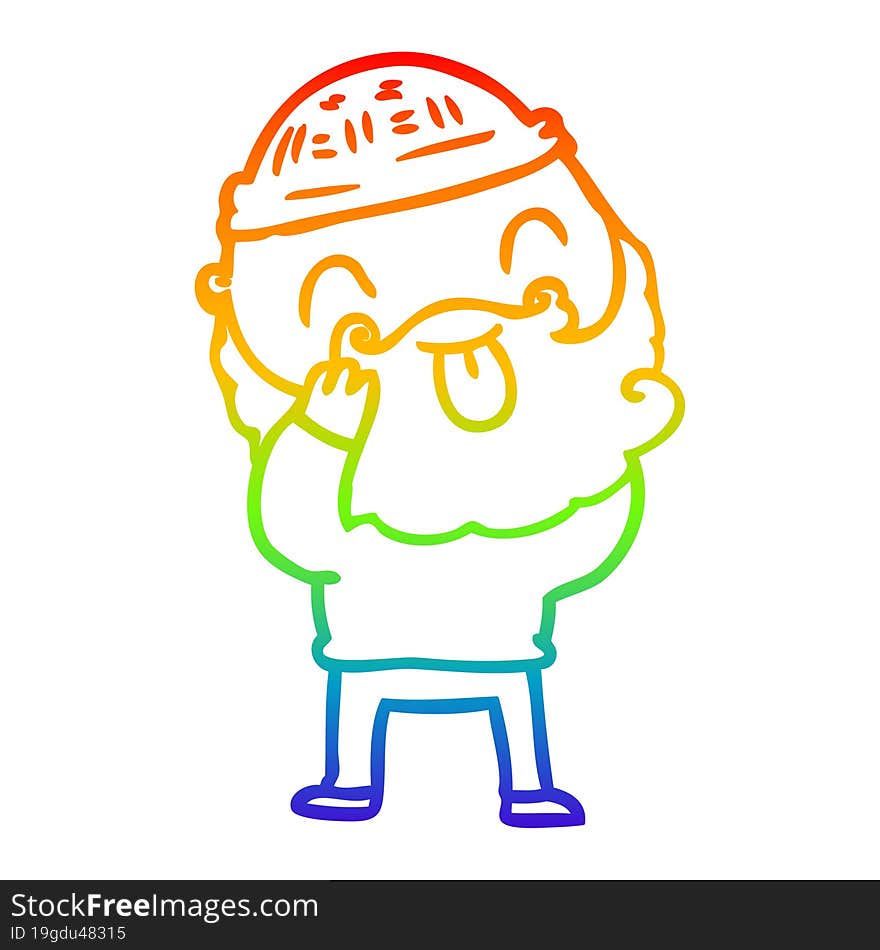 rainbow gradient line drawing man with beard sticking out tongue