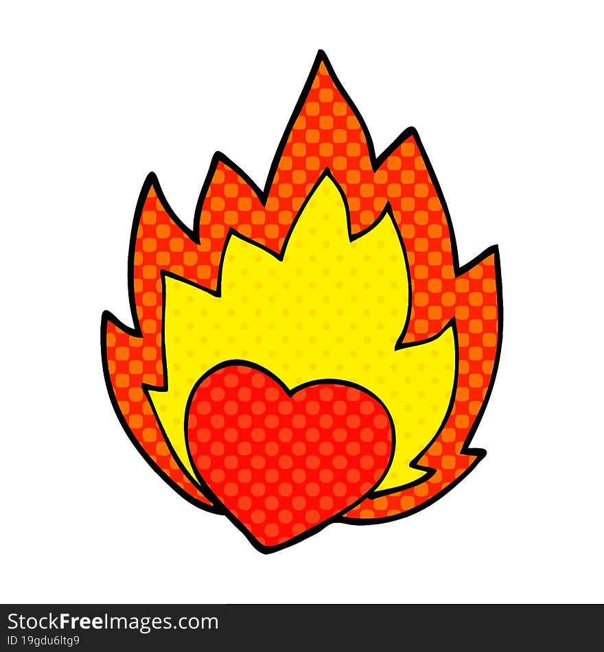 cartoon doodle flaming heart