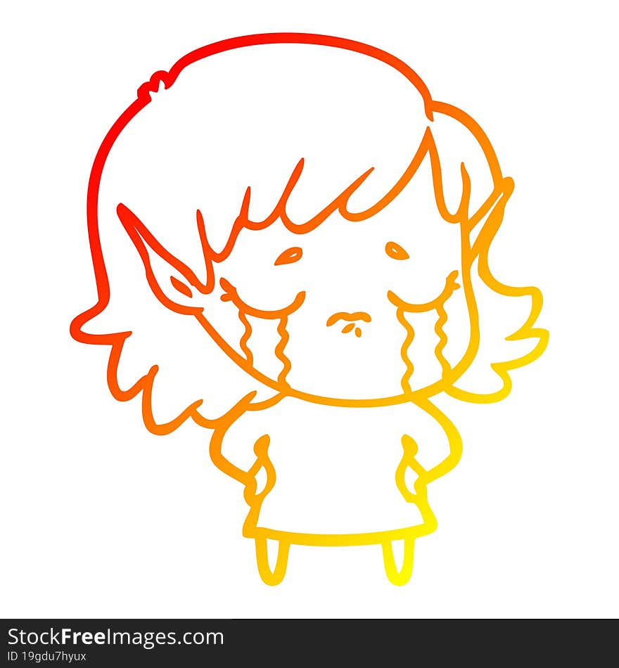 warm gradient line drawing cartoon crying elf girl