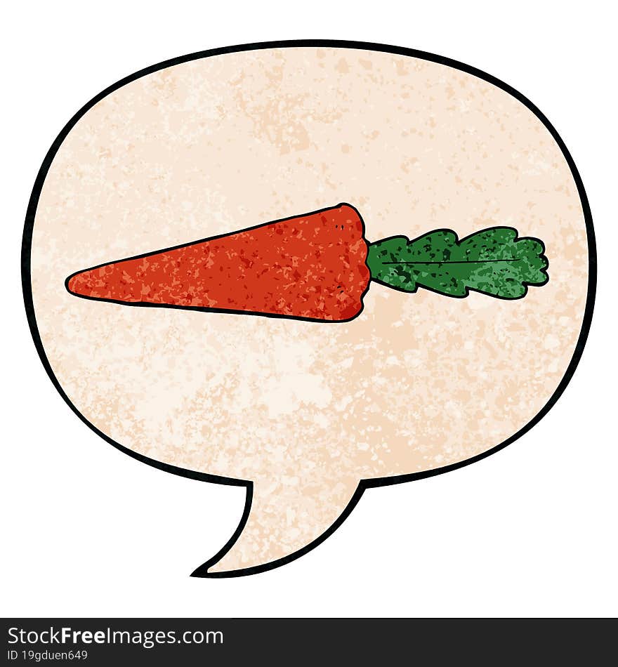 cartoon carrot with speech bubble in retro texture style