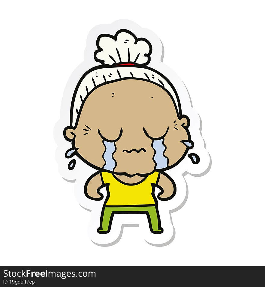 sticker of a cartoon crying old lady