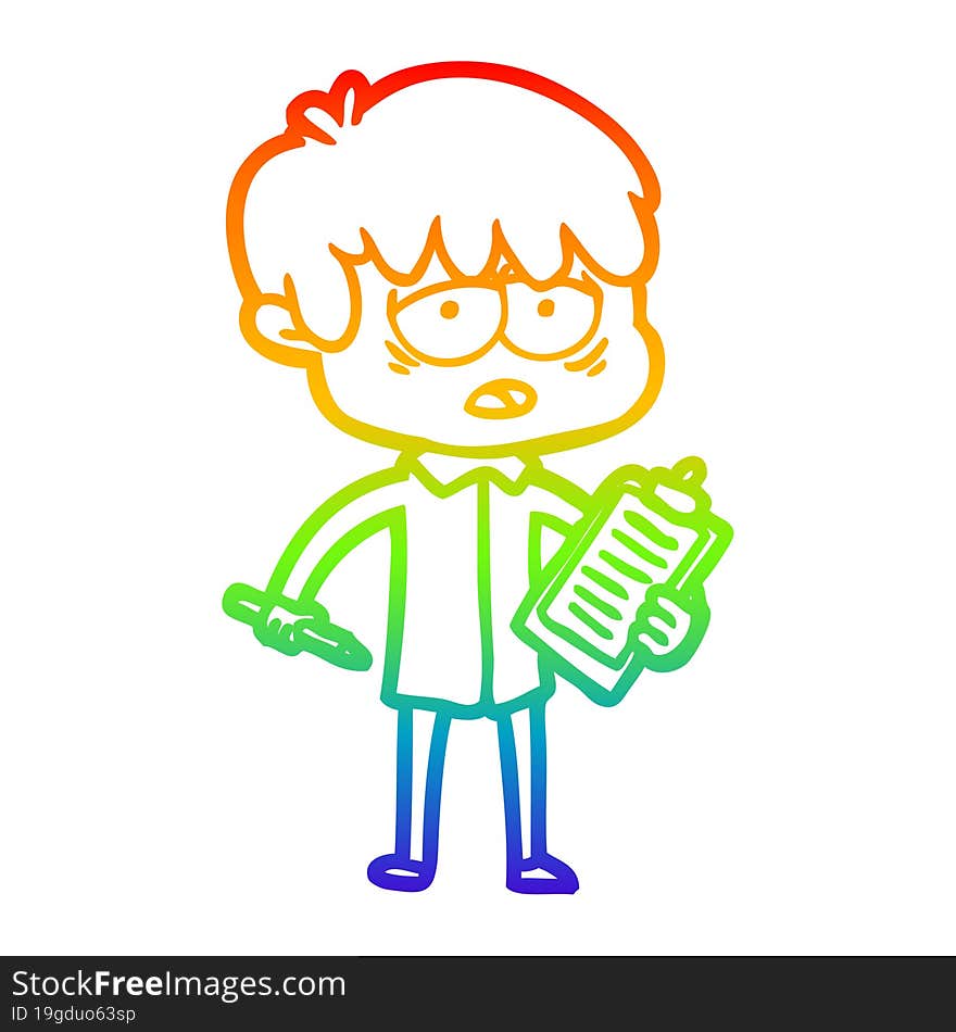 rainbow gradient line drawing cartoon exhausted boy