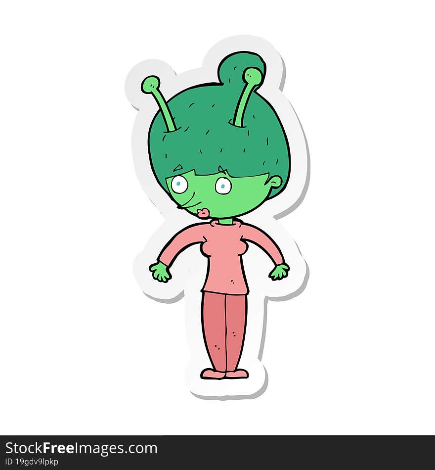 sticker of a cartoon alien woman